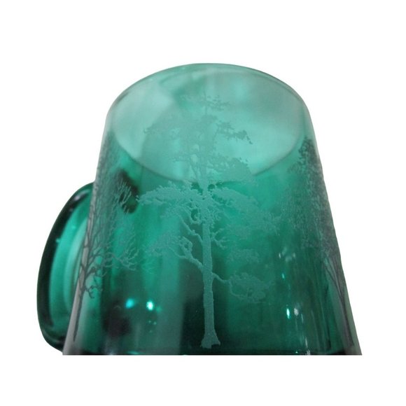Vintage Emerald Green Glass Mug Etched Trees USA Made EUC - Picture 10 of 16
